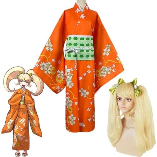 Costumes Danganronpa Saionji Hiyoko Cosplay Costume Goodbye Despair Hiyoko Saionji Kimono Suit Womens Wig and Headwear