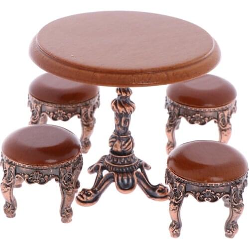 Dollhouse Wooden Furniture Miniature 1/12 Scale Round Coffee Table Desk Miniatures Pretend Toys Garden/Room Decoration