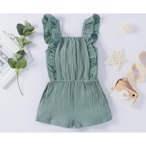 Summer Newborn Baby Girls Solid Ruffles Rompers Infant Baby Girls Sleeveless Playsuit Jumpsuits