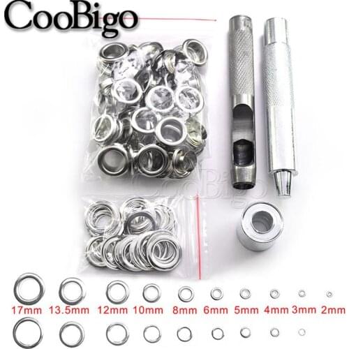 200set Silver Eyelet and Eyelet Punch Die Tool Set for Leathercraft Clothing Shoes Belt Bag Grommet Banner 2mm - 17mm