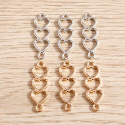 30pcs 8*24mm Metal Three Love Hearts Charms Connectors for Pendants Necklaces Bracelets DIY Handmade Jewelry Making Accessories