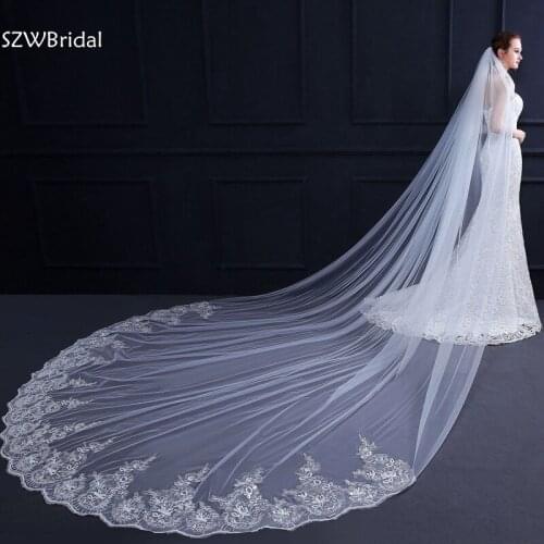 Fashion Lace Appliques White Ivory Cathedral Wedding Veils Long Lace Bridal Veil with Comb Wedding Accessories Cheap veils