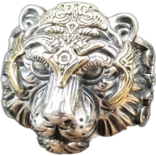 BOCAI s925 Silver Tiger Head Ring 2021 Trendy Style Adjustable Lively Rock and Roll Hip-hop Personality Domineering Man Ring