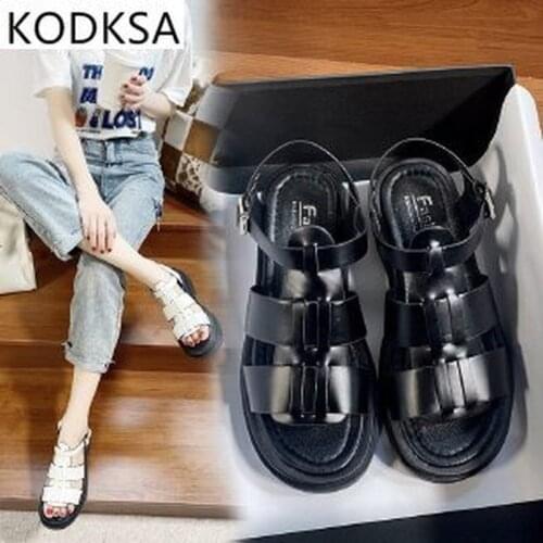 2021 Spring And Summer New Korean Version Of The Sponge Cake Sole Solid Color Hollow Foreign Trade Fashion Roman Sandals