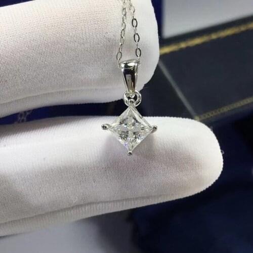S925 Silver Plated Classic Moissanite Diamond Necklace Passed Diamond Test Princess D Color Pendant Necklaces Luxury Jewelry