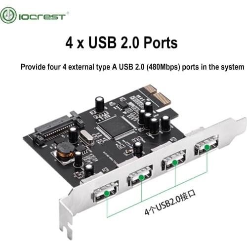 PCIe x1 to 4 External Port USB2.0 Ports with SATA Power Connector Expansion Card