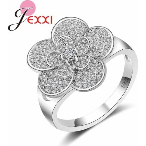 Lover Girls Jewelry Gift Double 925 Sterling Silver Flower Ring Paved Full White Zircon New Wedding Party Rings