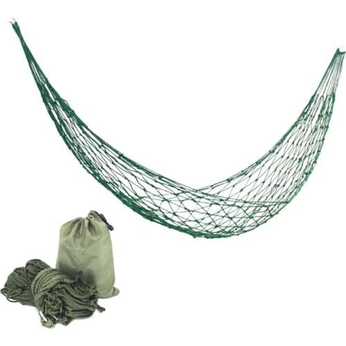 Camping Hammock Hanging Bed Flat Comfortable Nylon Rope Single Hammock Army Green Mesh Sleeping Cloth Outdoor Rest Supplies