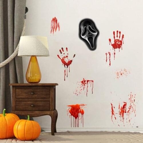 PVC Door Glass Sticker Halloween Horror Blood Handprint Graffiti Haunted Bar Window Living Room Bedroom Decoration