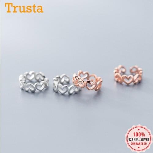 Trustdavis Genuine 100% 925 Sterling Silver Geometric Love Heart Ear Cuff Clip Earrings For Women Fashion Earings Jewelry DS2338