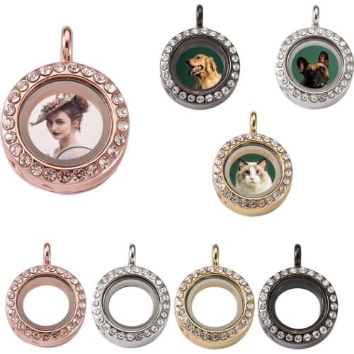 Glass Magnetic Locket Pendants Rhinestone Photo Frame Living Memory Floating Charms For Jewelry Gift Necklace Keychain Making