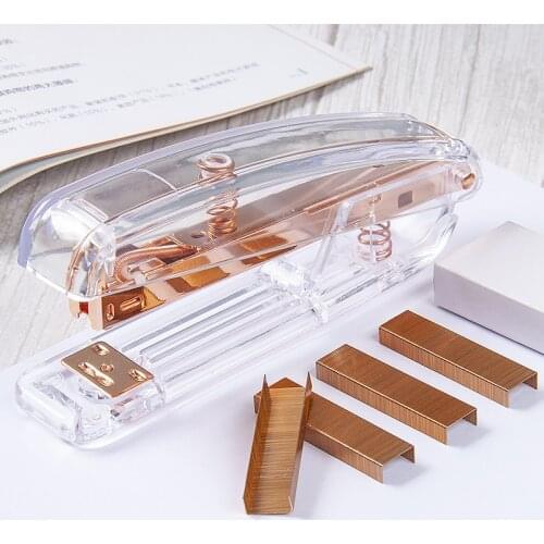 Luxury Rose Gold Manual Stapler Fashion Metal Acrylic Stapler Include 1 Box Staples Office Binding Supplies D50 BRC