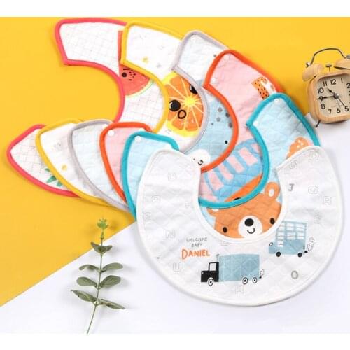 Newborn Four Season Baberos Knitted Cotton Single Flower Waterproof Bibs Cartoon Snap Button Saliva Towel Baby Feeding Products