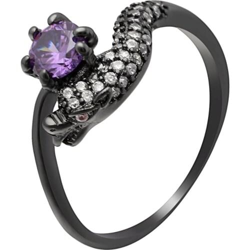 UFOORO jewelry women Mysterious Black Snake Purple Zircon Lady Charm Ring fashion jewelry engagement rings for women girl gift
