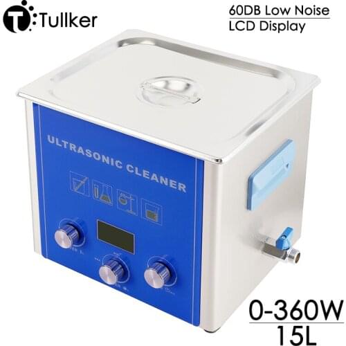 Low Noise Ultrasonic Cleaner 15L LCD Display Oil Rust Wax Degreaser Mould Carburetor Chains Metal Lab Ultrasound Stainless Bath