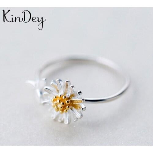 Kindey Retro Vintage Silver Color Daisy Flower Rings For Women Engagement Rings Open Finger Jewelry