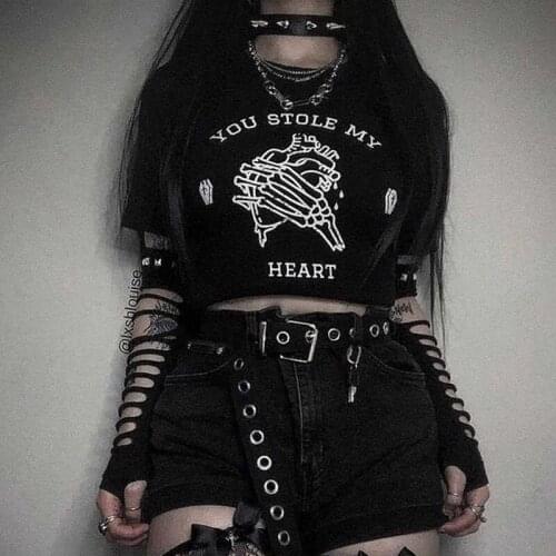 You Stole My Heart T-shirt Women Gothic Skeleton Valentines Tee Shirt Top Funny Valentines Day Gift Tshirt