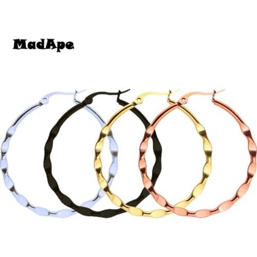 MadApe 2019 Fashion Women Titanium Stainless Steel Hoop Earrings Big Size 60mm Round Earrings For Women Nightclub Party Jewelry