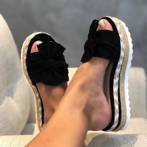Women Bowknot Slippers 2021 Summer Casual Beach Muffin Slip On Platform Ladies Sandals Dress Party Peep Toe Female Sandals