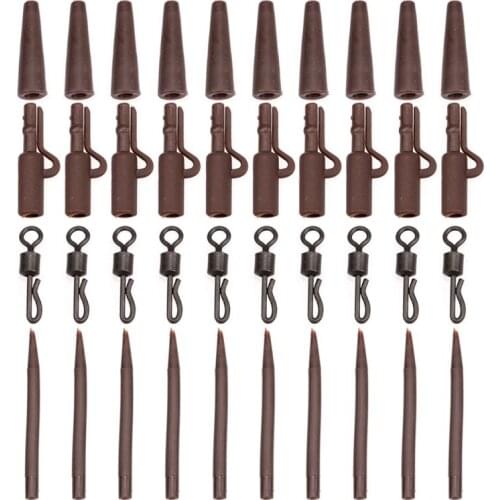 10set 40pcs Carp Fishing End Tackle lead clips Quick Change swivels Anti Tangle Sleeves Brown