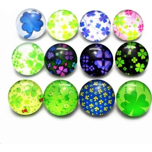 20pcs/lot 18mm Random beautiful clover Snap Button Print Glass Plant Snap Buttons Charms Fit DIY Snap Bracelet Jewelry