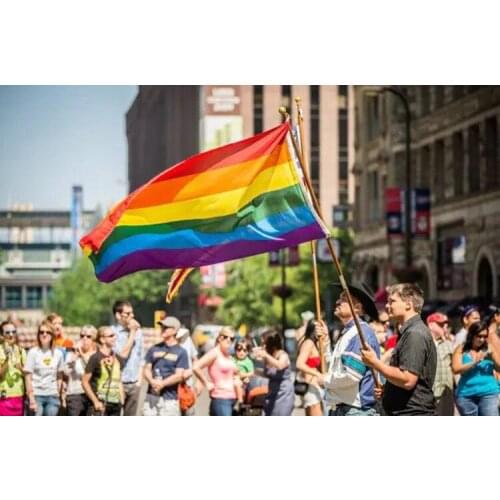 50 PCS Rainbow Flags Lesbian Gay Parade Banners LGBT Pride Flag Polyester Colorful Rainbow Flag for Decoration 3x5FT 90x150cm