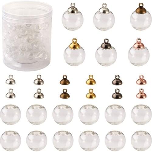 60pcs/box Clear Glass Bottle Blown Charm Mini Globe Ball Empty Bottle Pendant Cap Bail For Jewelry Making DIY Earring Necklace