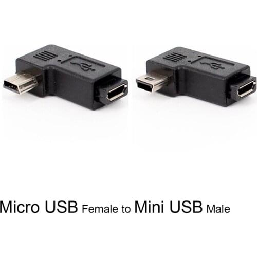 Black Color 90 Degree Right Left Angle Mini USB Type A Male To Micro USB Female Adapter