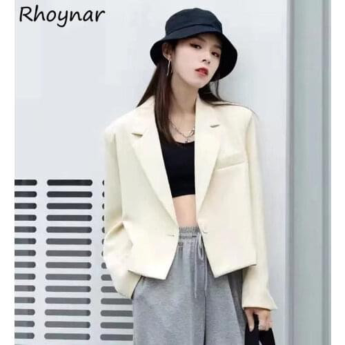 Blazers Women Cropped Female Clothing Chic Retro Loose Solid Single Button Office Lady Streetwear Soft Casual Preppy Style Ins