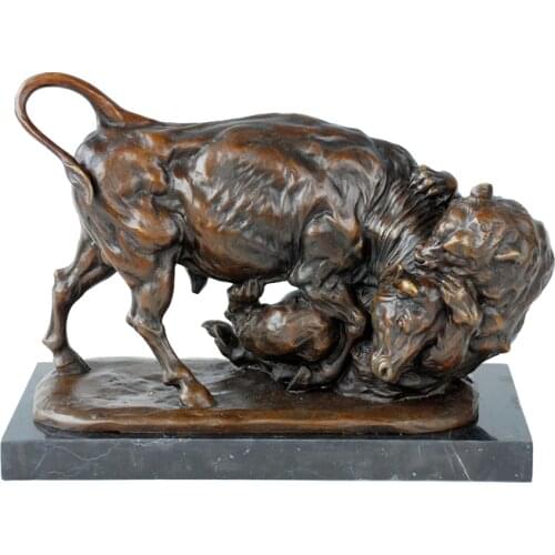 Bronze Wall Street Bull and Bear Fighting Statue Sculpture Famous Stock Market Charging Bull Art Office Decor Business Gift Big