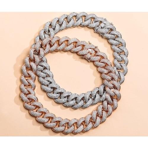 18mm wide Hip Hop AAA CZ Stone Paved Bling Iced Out Round Cuban Curb Link Chain Chokers Necklaces for Men Women Rapper Jewelry