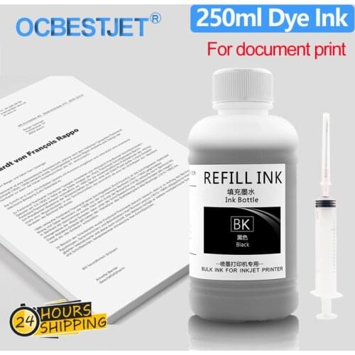 250ML Bulk Black Refill Dye Ink For HP Epson Canon Brother Inkjet Printer Cartridge CISS For Office School Home Document Print