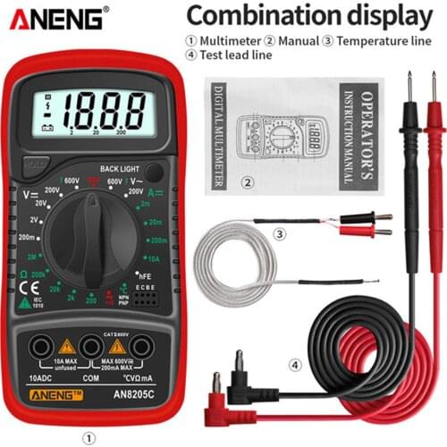 ANENG AN8205C Digital Multimeter AC/DC Ammeter Volt Ohm Tester Meter Multimetro With Thermocouple LCD Backlight Portable
