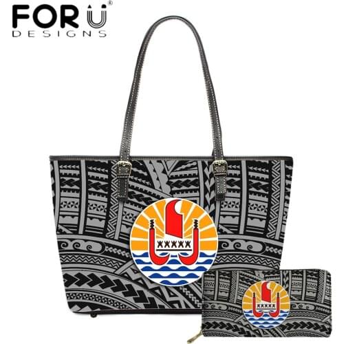FORUDESIGNS High Quality Women Luxury Handbag And Purse 2pcs Set French Polynesian Tribal Printing Lady Shoulder Sac A Main