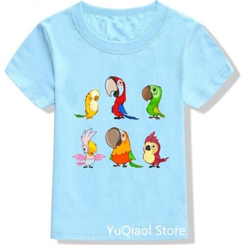 High Quality Boys Blue Tshirts Cute Cockatiels/Parrots/Flamingo Birds Print Funny Graphic T Shirts Summer Child T-Shirts Unisex