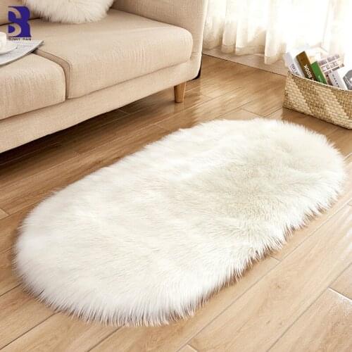 SunnyRain 1-piece Artificial Fur Sheepskin Rug For Living Room Bedroom Fluffy White Rugs Oval
