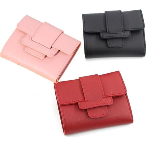 Leather Women Small Hasp Coin Purse Tri Fold Wallet with Card Holder