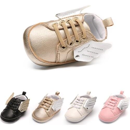 New Newborn Baby 3D Wings Gold Fashion PU Leather Shoes for Kids Sneakers Infant Crib Shoes Toddler Boys Girls First Walkers