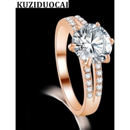 Kuziduocai New Fashion Jewelry Copper Dazzling Zircon Main Stone Wedding Rings For Women Sieraden Anillo Anel Bague Punk R-308