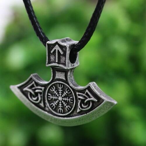 LANGHONG 10pcs Nordic Viking Thors Hammer Runes and Vegvisir Compass Amulet Pendant Necklace Talisman Jewelry