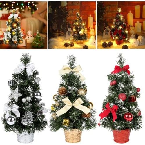 40cm Mini Christmas Tree With LED Lights Xmas Tabletop Miniature Artificial Ornament For Home Decoration Navidad 2022 New Year
