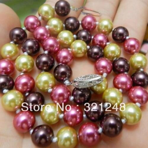Multicolor simulated-pearl 8mm round shell beads diy clasp necklace for rainbow jewelry making about 18 inch GE1188