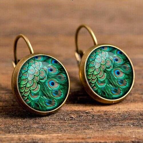 Fashion Crystal Earrings Unique Art Peacock Wiggling Feather Earring Jewelry Charm Animal Pattern Handmade Gift