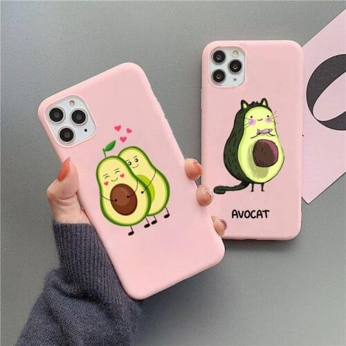 Cute Cartoon Fruit Avocado Phone Case For iphone 12 11 Pro Max Mini XS 8 7 6 6S Plus X SE 2020 XR Candy Pink Silicone Soft cover