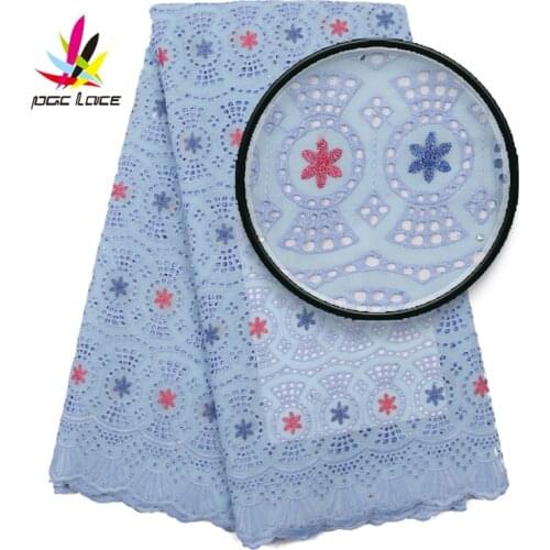 Nigerian Milk Silk Lace High Quality Cotton Lace Fabric Sky Blue African Dry Lace with Stones for Party Wedding Dresses XZ2946B