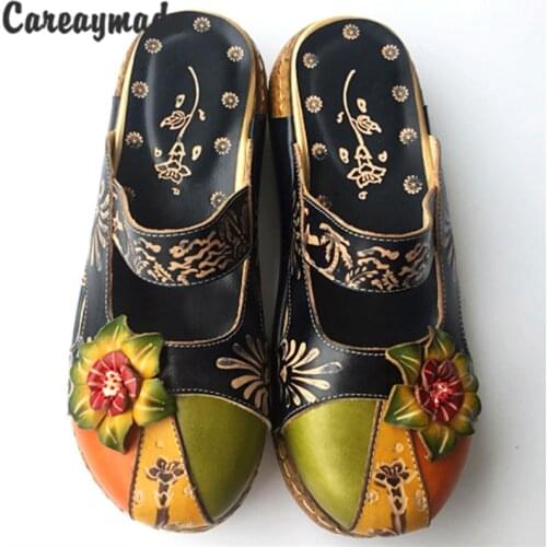 Careaymade-new Folk style Head layer cowhide pure handmade Carved shoes, the retro art mori girl shoes,Womens casual Sandals