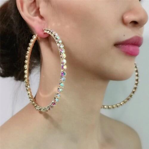 New exquisite fashion earrings jewelry geometric design round single row Rhinestone Earrings for her gift