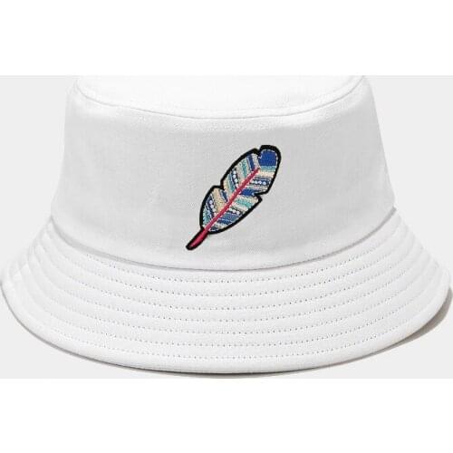 Feather bucket hat hip hop cotton embroidered retro women panama casual men summer hat sunscreen beach sunhat dropshipping