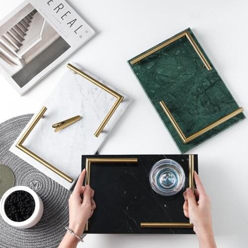 European-style Natural Marble Tray Bathroom Storage Tray Household Rectangular Storage Tray Cake Tray Home Decoration Ornaments