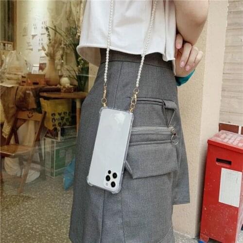 Shockproof Clear Transparent Soft Phone Case For iphone 12 11 Pro Max 6 6s 7 8 Plus X XS XR Neck Strap Cord Chain Lanyard Cover